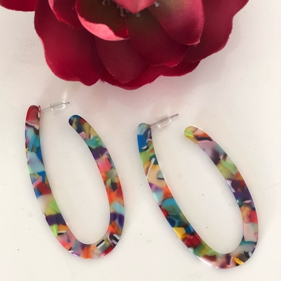 Jewelry - HP! Acrylic Multi Color Oval Hoop Earrings
